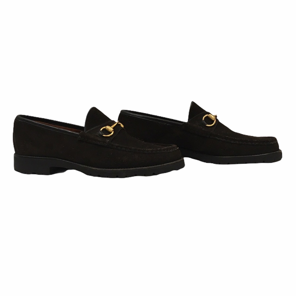 Gucci Mens Dark Brown Suede Horsebit Loafers